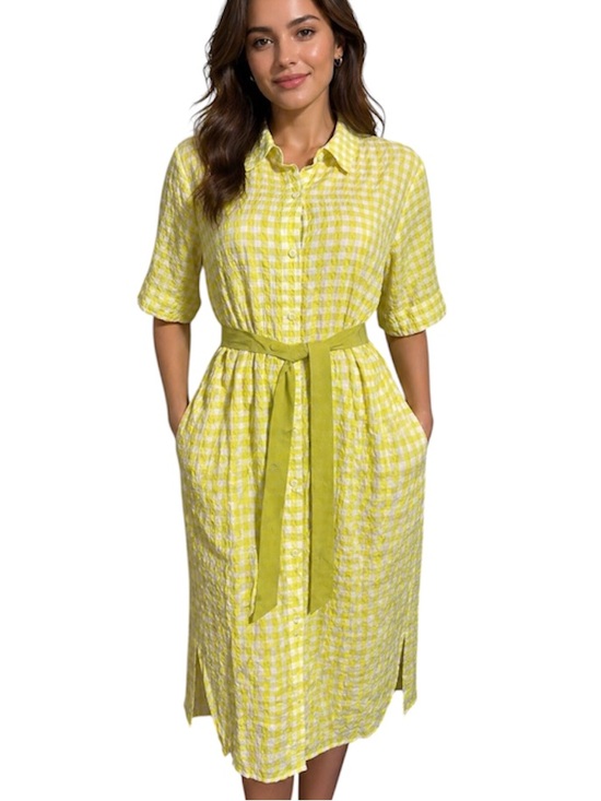 Persona by Marina Rinaldi Dresses & Skirts - NWT PERSONA by Marina Rinaldi Women’s Yellow Gingham Midi Shirt Dress with Belt